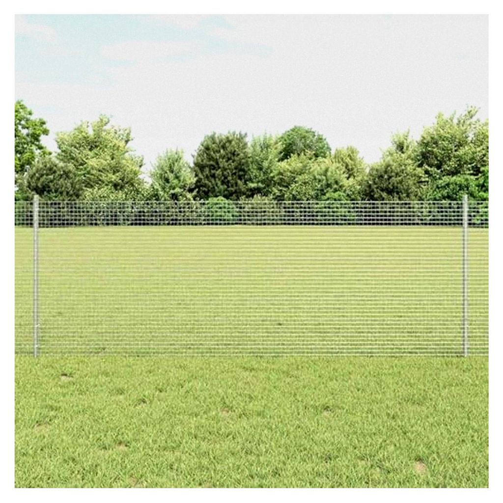 Geschweißter Drahtzaun mit 22 U-Posts, Silber, 0,8 x 50 m, Stahl, Mobiler Zaun für Garten, Hof, Hühnerzaun, Kaninchengehege