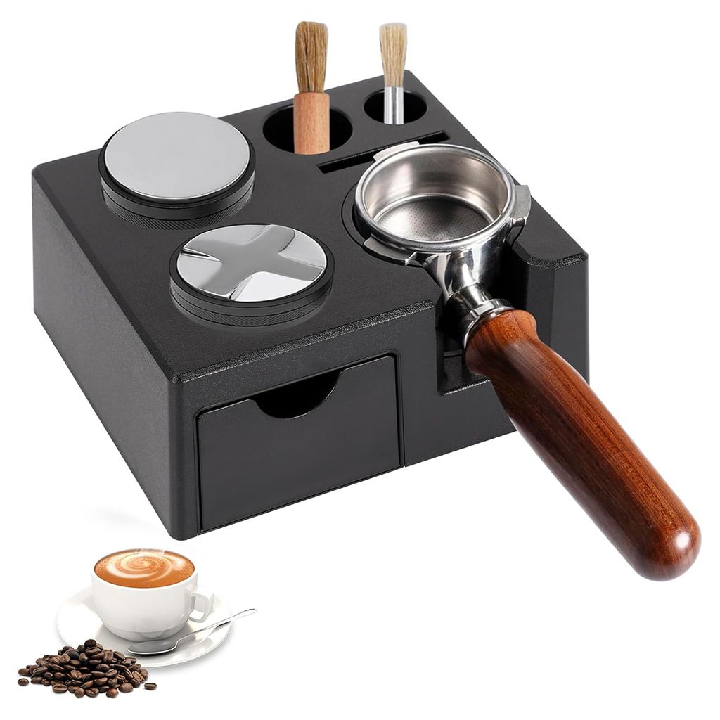 Tamper Station für Baristas (51–58 mm) | Verstellbare Kaffeestampfer-Station aus ABS | Rutschfest & stabil | Ohne Zubehör | Schwarz