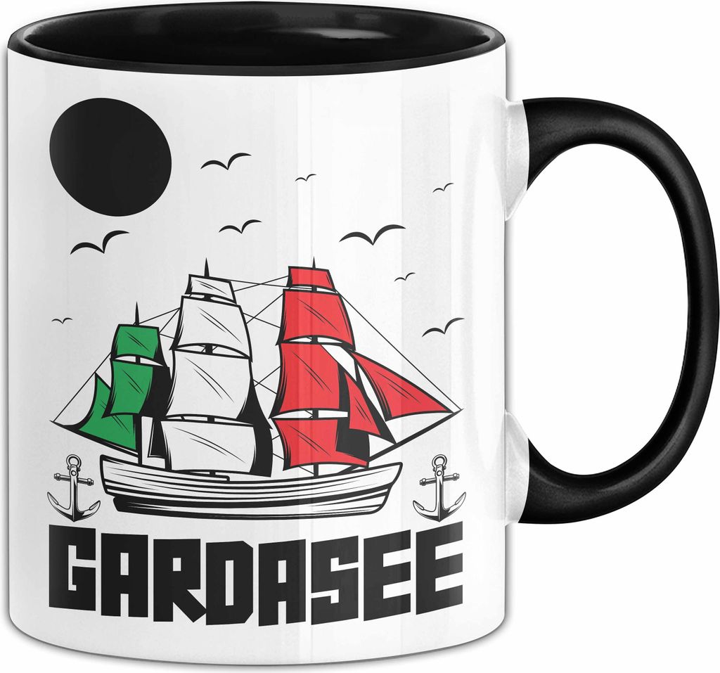 Gardasee Tasse Geschenk Italien Urlaub Segelschiff Segeln Kaffee-Becher (Schwarz)