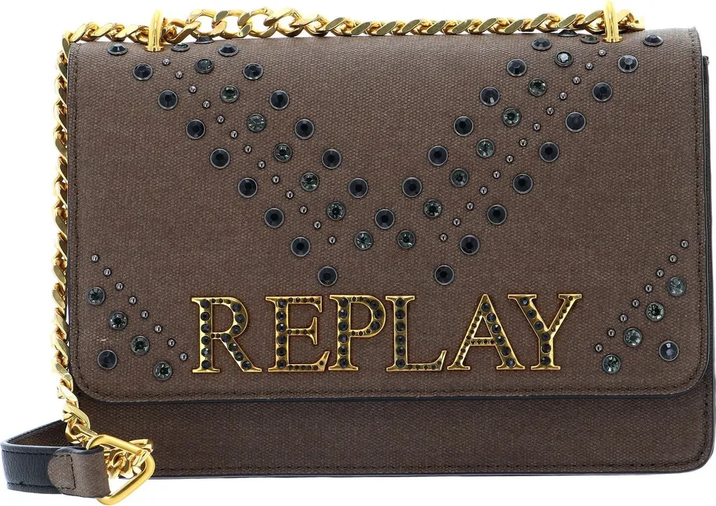 Replay shoulder bag canvas gris brun avec studs design pour femme moderne