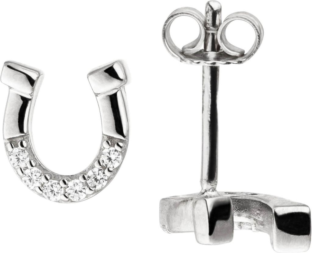 Paar Ohrstecker 8mm Hufeisen aus 925 Silber mit 12 Zirkonia Ohrschmuck Ohrringe