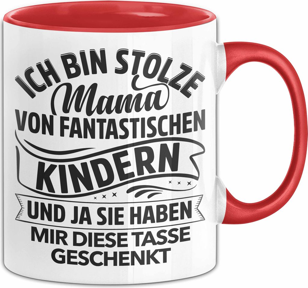 Mama Tasse Geschenk zum Muttertag Ich Bin Stolze Mama Von Fantastischen Kindern Geschenk von Kinder für Mama Kaffee-Becher (Rot)