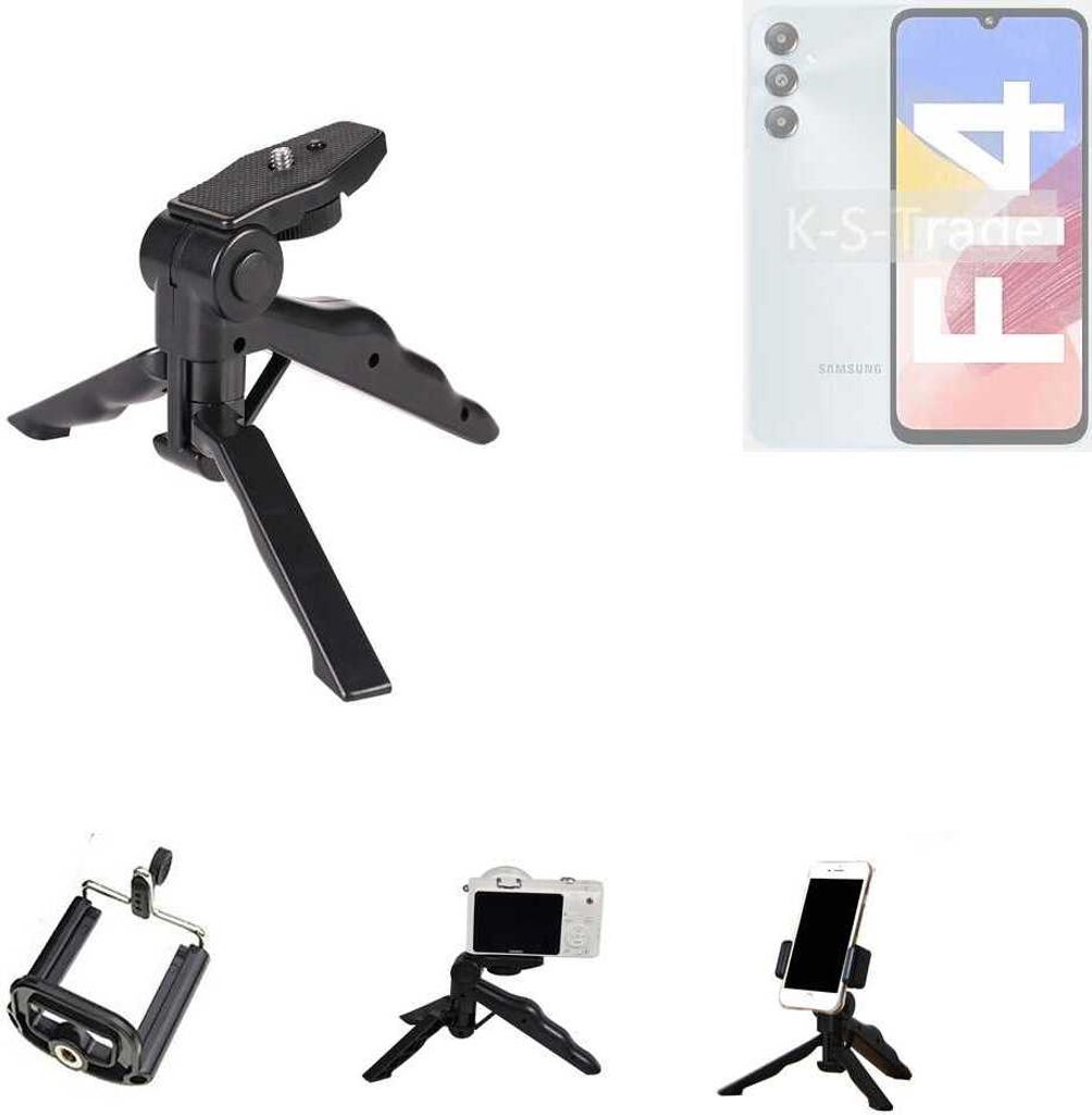 K-S-Trade Stativ Tisch-Ständer Dreibein Handy-Stativ Ständer kompatibel mit Samsung Galaxy F14 4G Mini-Stativ Smartphone Tripod Handy-Stativ aus