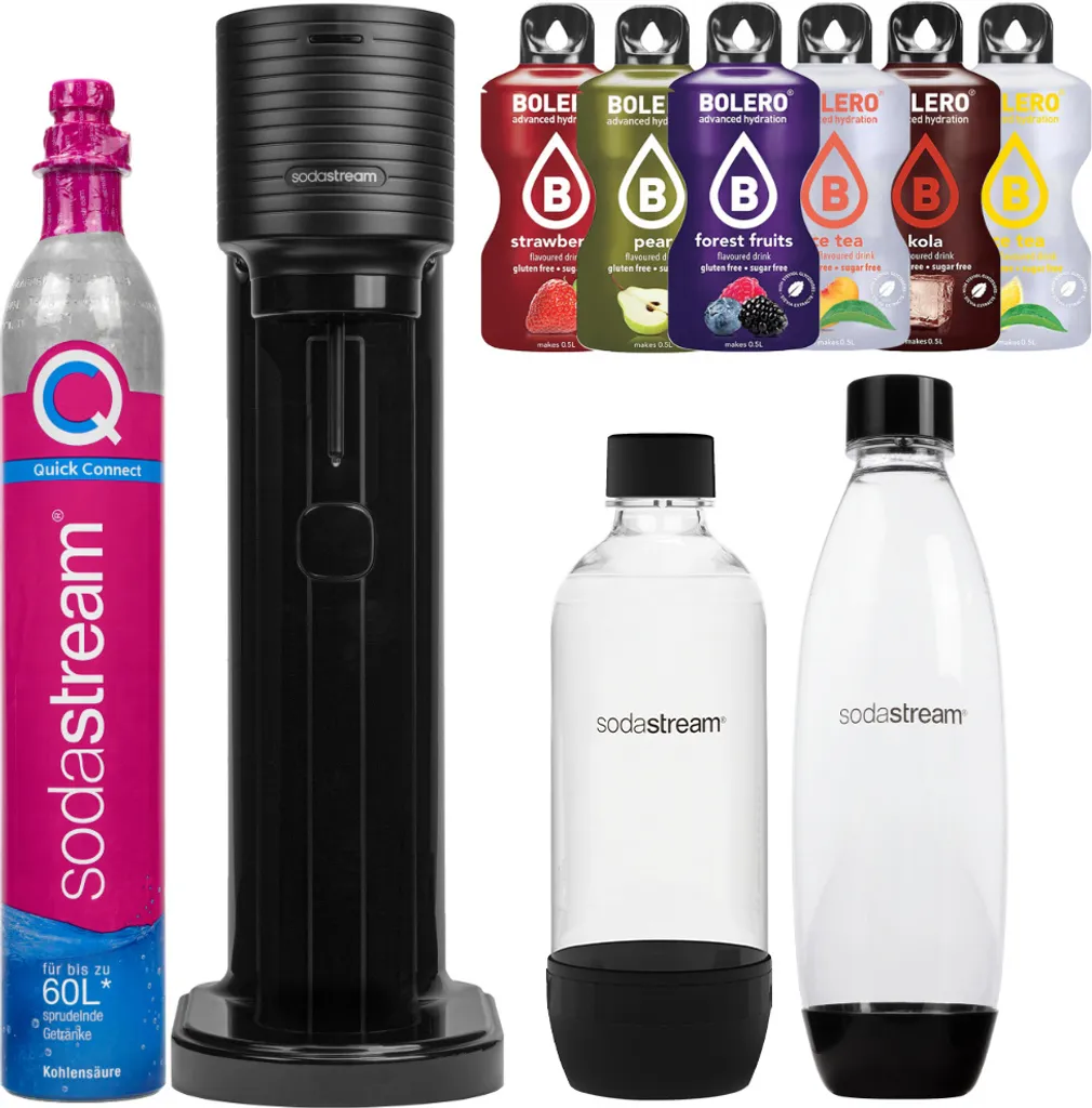 SodaStream GAIA Machine à eau pétillante noire avec 2 bouteilles et pack