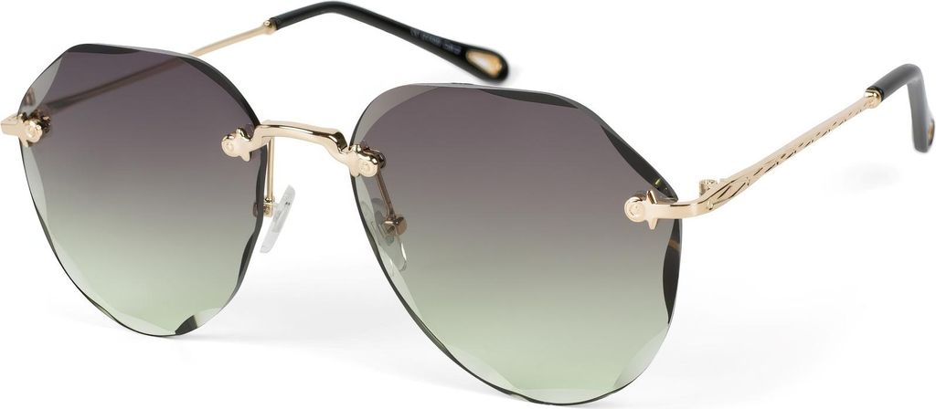 styleBREAKER Damen Piloten Sonnenbrille Rahmenlos mit getönten Gläsern im Diamant Schliff, Geprägte Bügel, Vieleckige Gläser 09020106