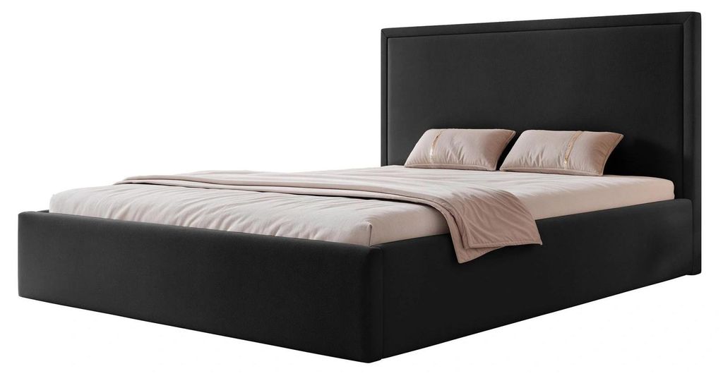 Polsterbett TIRANO 200x200 Schwarz Samt Velours mit Bettkasten & Lattenrost