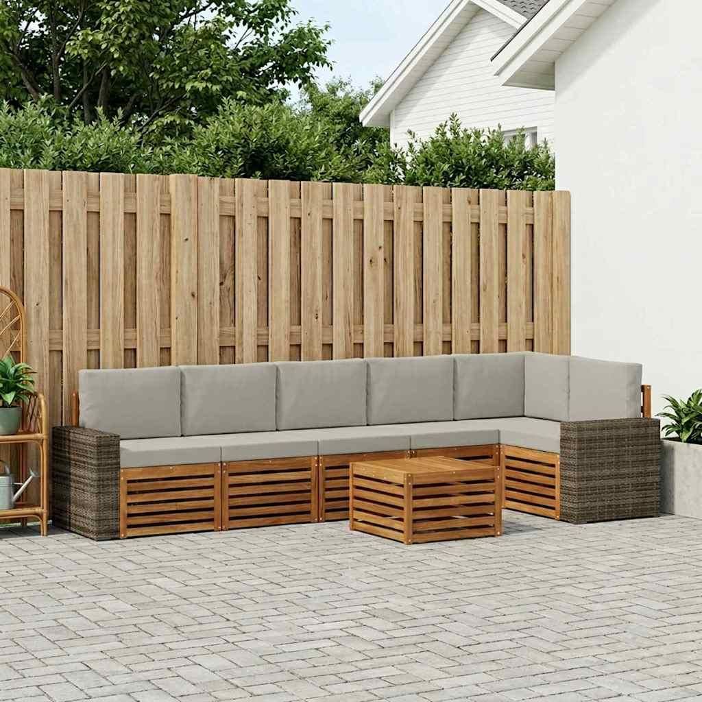 Möbel Ecksofa Set 7 pcs Natürlich und Hellgrau Massivholz AkazieGartensofas - Gartensofas c1816