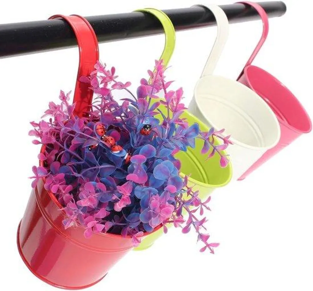 Jardinière suspendue anti-chute pour balcon - 10 pots métal 10 cm