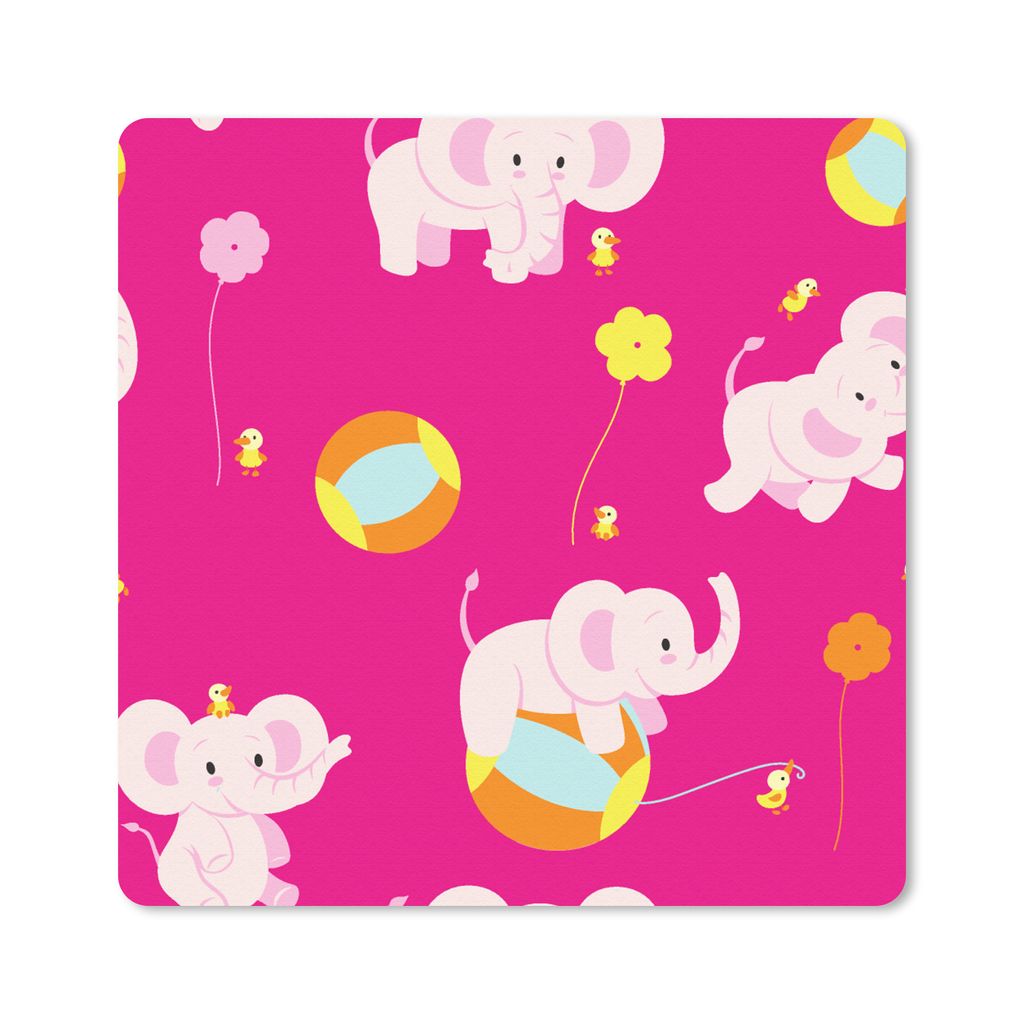 MuchoWow Mauspad Mousepad Elefant - Blumen - Muster 20x20 cm - Mousepads - Maus Mat - Pad - Mausunterlage - Desk Mat - Bureauartikeln