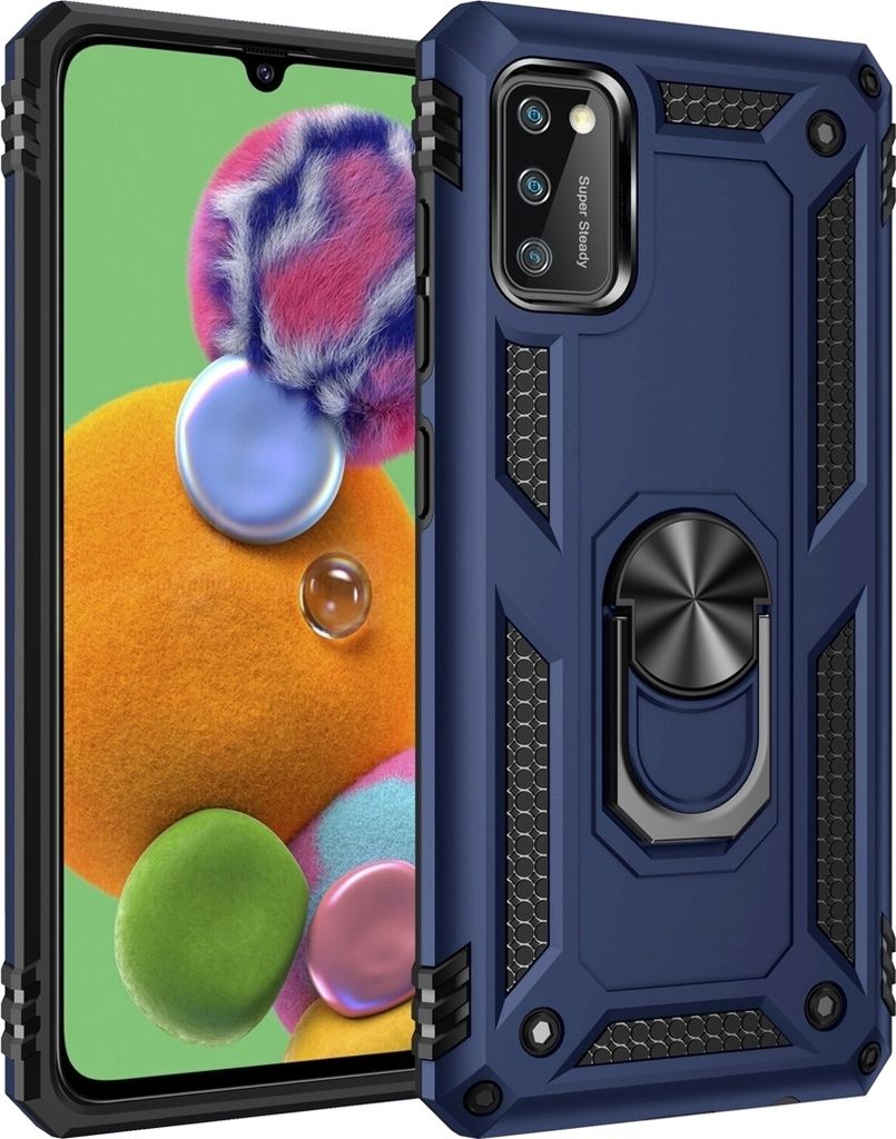Mobigear Armor Ring Samsung Galaxy A41 Hülle Hardcase Backcover Stoßfest mit Ringhalter - Blau