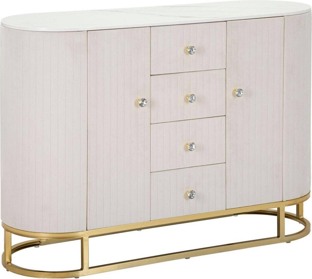 Dmora Sideboard Bivongi 120x40x85 cm Weiß 4 Schubladen 2 Böden