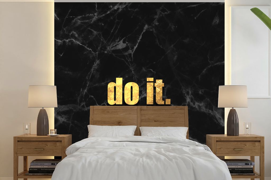 MuchoWow Fototapete für Wohnzimmer oder Schlafzimmer Wandtapete Vinyl Motivtapete Zitate - Motivation - Gold - Marmor - 300x300 cm - Wanddekoration