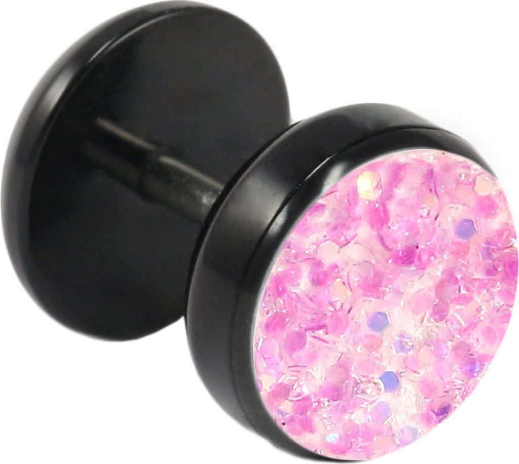 Fake Plug Ohrstecker schwarz Glitterline in verschiedenen Farben und Größen Farbe - Helles Pink Größe - 8 mm