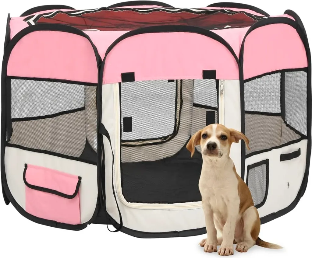 Box Viaggio vidaXL Rosa 90x90: Recinto Pieghevole Portatile per Pet - 2
