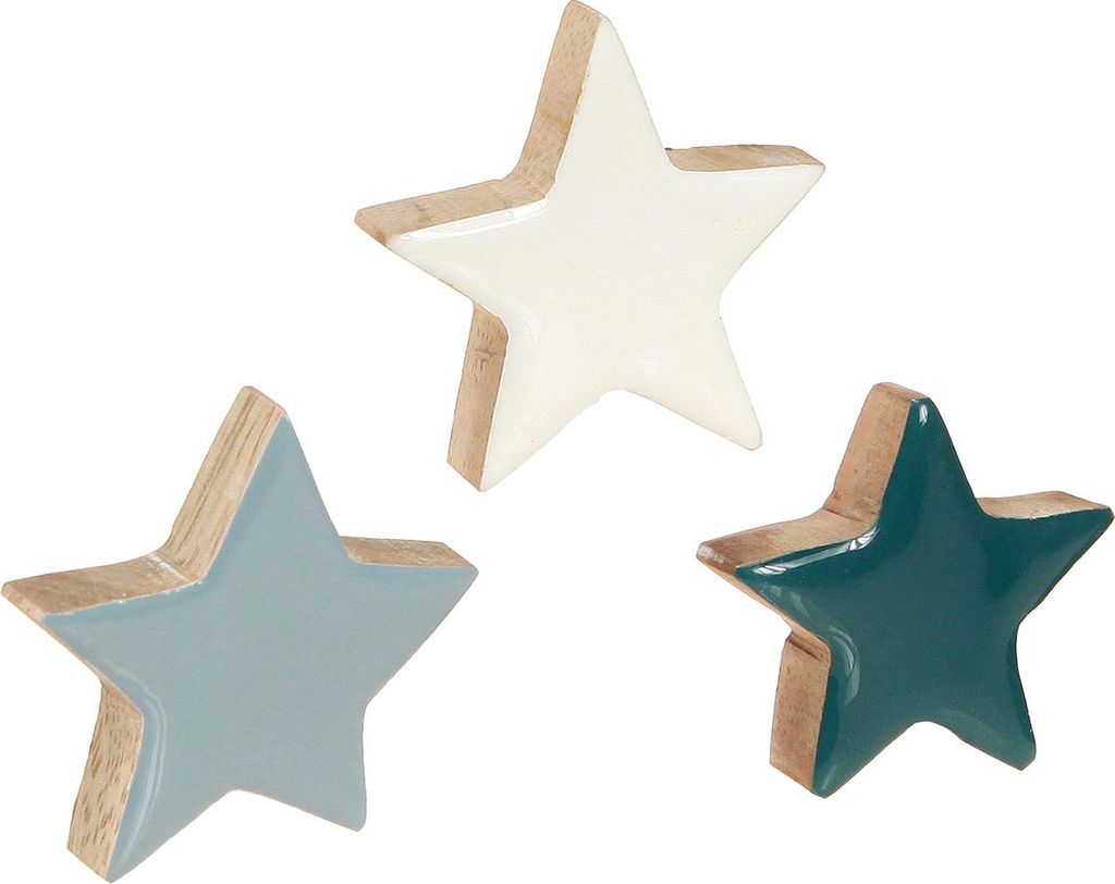Holzsterne Tischdeko Weihnachten Weiß Blau Türkis 5cm 12 Stk, 12 Stück