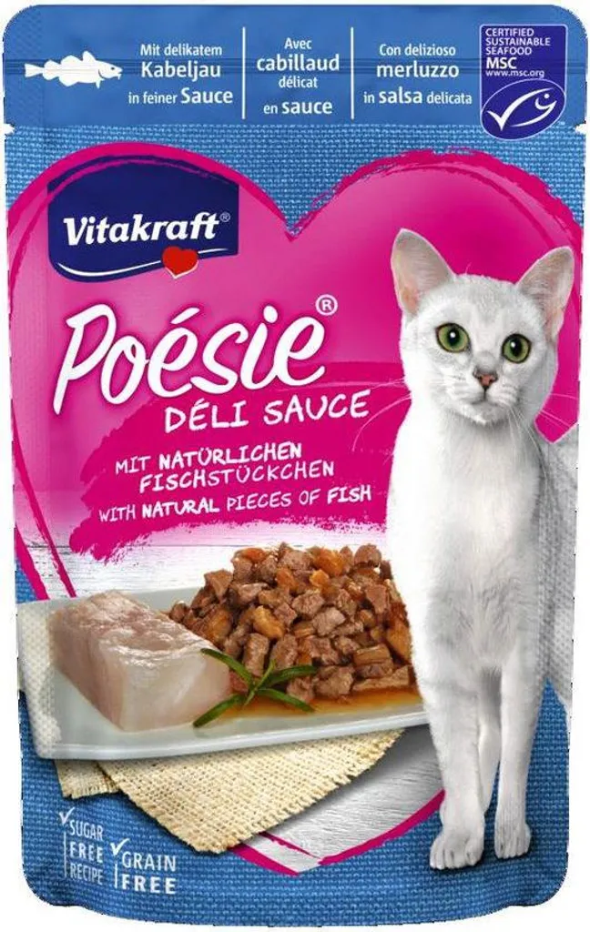 Pâtée pour chat Vitakraft Poésie Deli Sauce Cabillaud en sachet 85g