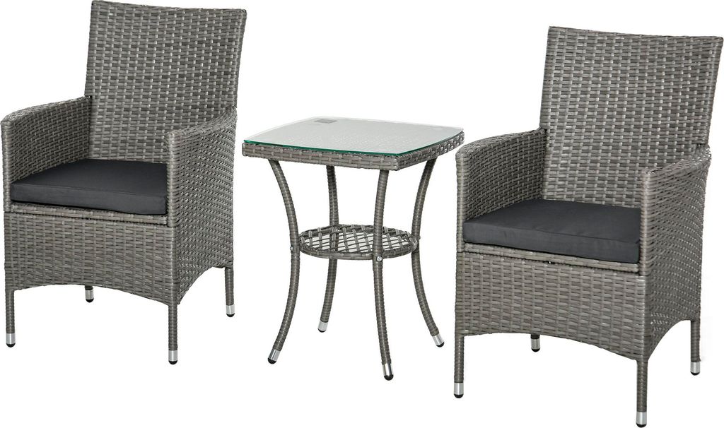 Polyrattan Gartenmöbel Set, Outdoor Lounge Balkonmöbel für 2 Personen, 3-teilig Sitzgruppe, 2 Stühle, Tisch Sitzkissen, Gartenlounge für Garte...
