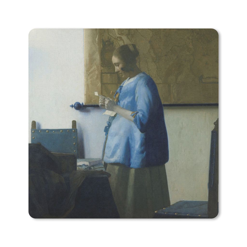 MuchoWow Mauspad Mousepad Frau in Blau liest einen Brief - Gemälde von Johannes Vermeer 30x30 cm - Mousepads - Maus Mat - Pad - Mausunterlage - ...