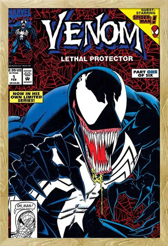Affiche Venom Marvel avec cadre prêt à poser pour éviter les plis