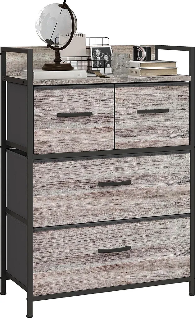 Tour de rangement à 4 tiroirs en tissu et étagère bois pour le salon