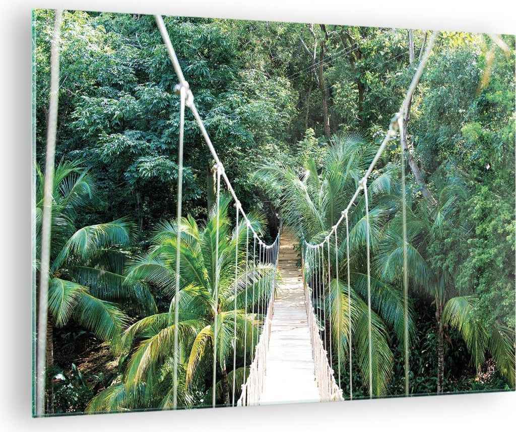 Bilder auf glas - Einteilig - Tropen Dschungel Brücke - 70x50cm - Glasbilder - Wandbilder - Bilder - zum Aufhängen bereit - Wanddekoration aus Gl...