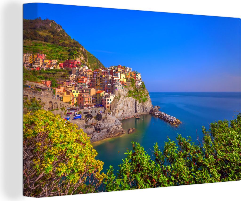 OneMillionCanvasses - Leinwandbilder - 140x90 cm, Blauer Himmel über Cinque Terre, Wandbilder Kunstdruck Wanddekoration - Foto auf Leinwand - Ge...