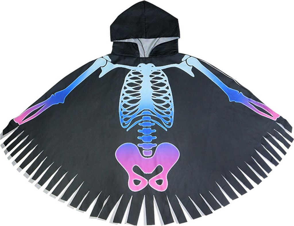Halloween-Skelett-Poncho mit Kapuze, Skelett-Umhang, Halloween-Party-Kostüm, Cosplay-Outfit für Kinder und Erwachsene