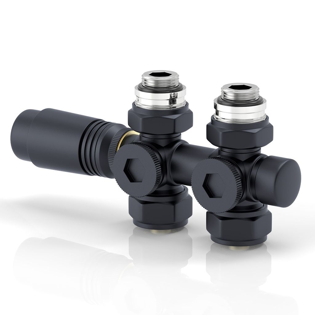 S'AFIELINA Heizkörper Anschlussgarnitur Multiblock Set Heizkörper 15mm/16mm, Anthrazit, Messing,G 1/2" Gewinde,Für Eckmontage und Durchgangsform