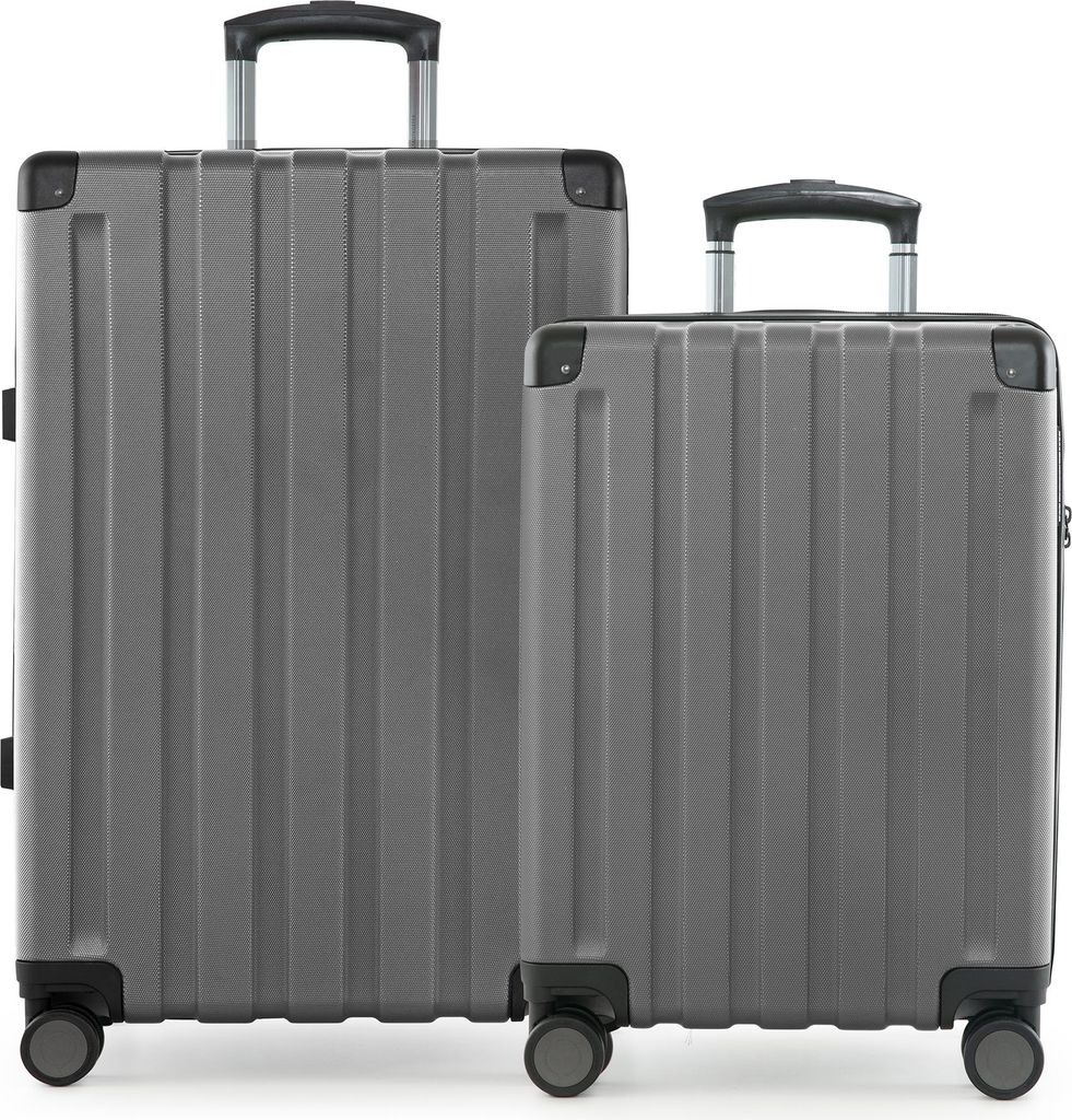 Q-Damm - 2er Koffer-Set Hartschalen-Trolleys mit Erweiterung 4 Doppelrollen, Koffer mit 4 Rollen, Bordkoffer + Check-In Gepäck, Hardshell Luggage,...
