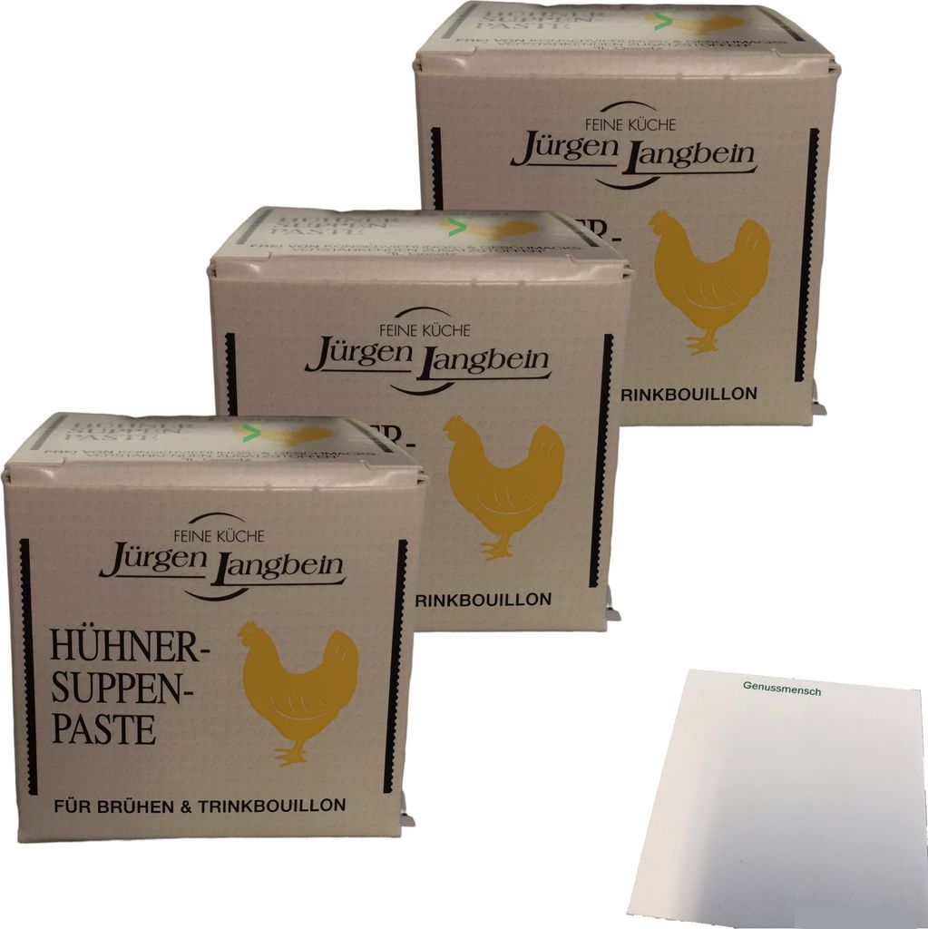 Jürgen Langbein Hühner-Suppen-Paste 3er Pack (3x50g Packung) + usy Block