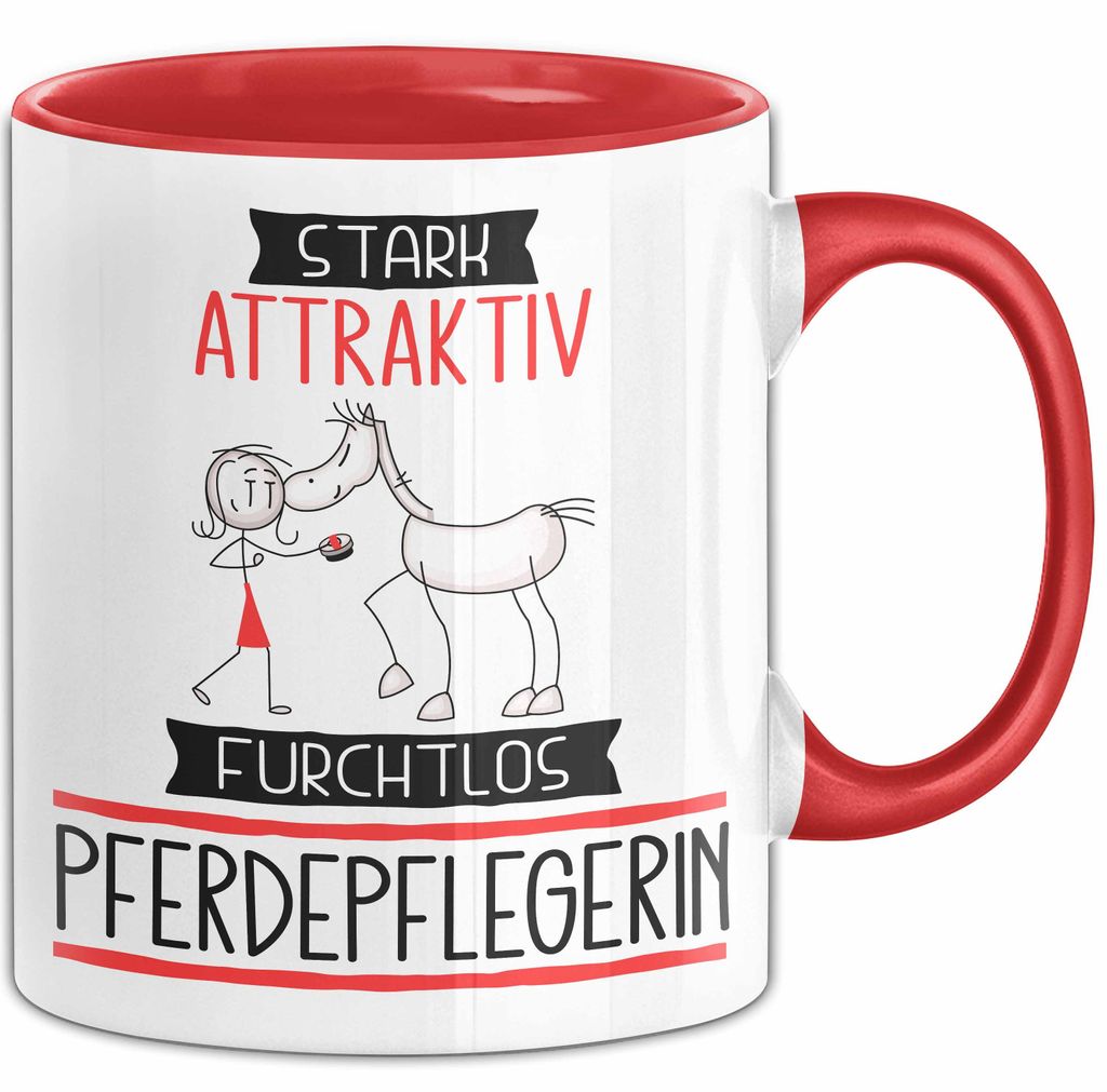 Pferdepflegerin Tasse Geschenk Becher Stark Attraktiv Furchtlos Pferdepflegerin Lustige Geschenkidee (Rot)