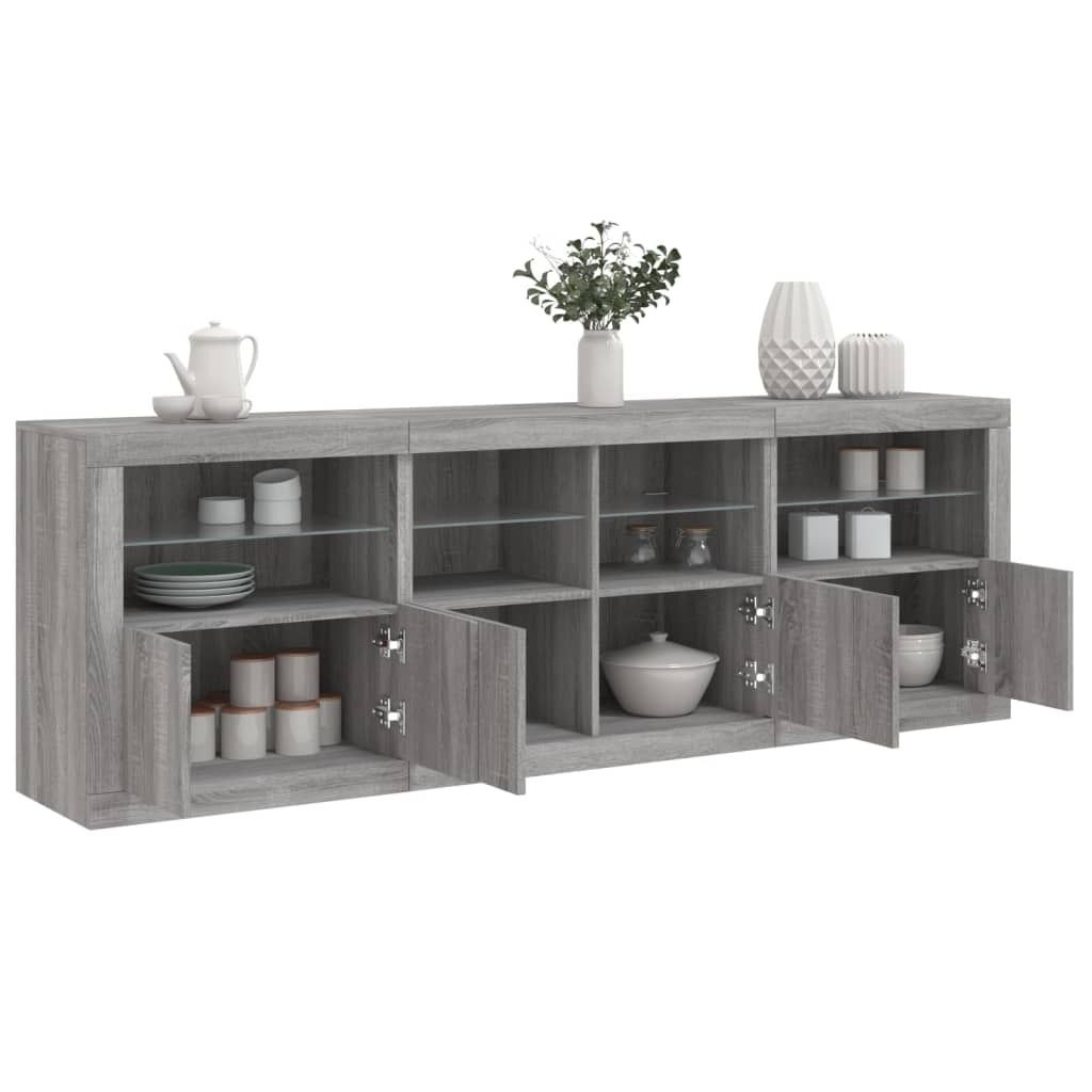 Maison Exclusive - Sideboard mit LED-Leuchten Grau Sonoma 202x37x67 cm