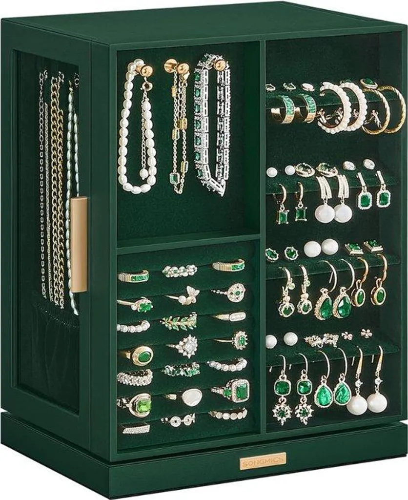 Boîte à bijoux 16 x 25 x 29 cm avec 5 tiroirs de rangement coloris vert