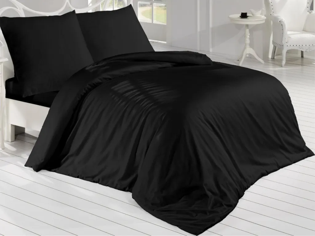 Set Biancheria Da Letto In Raso 3 Pezzi, Stile Italiano, Nero, Taglia Queen, Morbido E Reversibile Con Cerniera