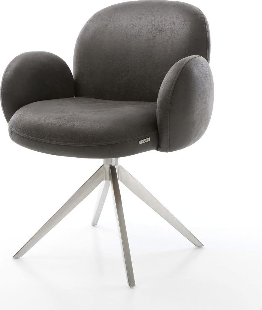 DELIFE Drehstuhl Nube-Flex Mikrofaser Anthrazit Vintage Kreuzgestell breit Edelstahl 360° drehbar Wippfunktion Taschenfederkern