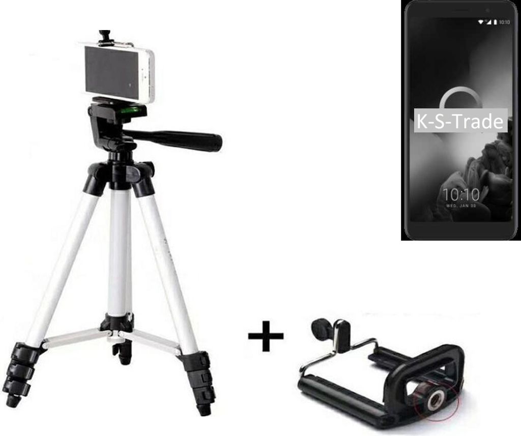 K-S-Trade Stativ Ständer Dreibein Handy-Stativ kompatibel mit Alcatel 1X (2019) Mini-Stativ höhenverstellbar Tripod aus Aluminium (1x)