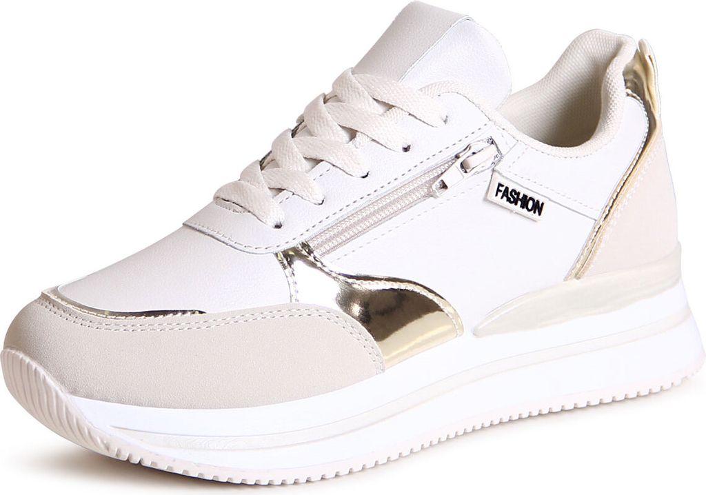 topschuhe24 2696 Damen Plateau Sneaker Halbschuhe , Farbe:Beige, Größe:38 EU