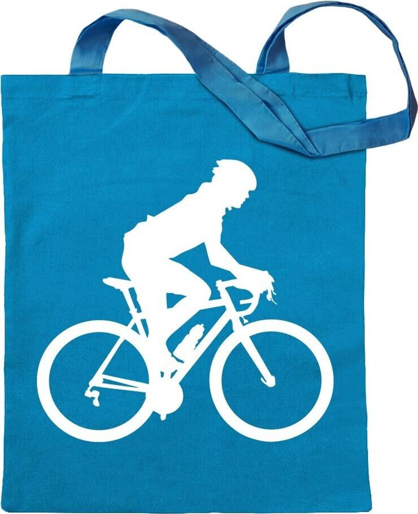 Kiwistar - Baumwolltasche - hellblau - Rennrad Fahrrad Figur - Tragetasche Stoffbeutel Umhängetasche Langer Henkel
