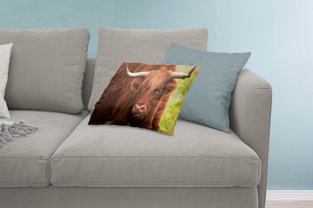 MuchoWow Zierkissen Sofakissen Wohnzimmer Dekokissen 60x40 cm Schottisches Hochlandrind - Orange - Tiere - Kopfkissen - Polster mit Foto