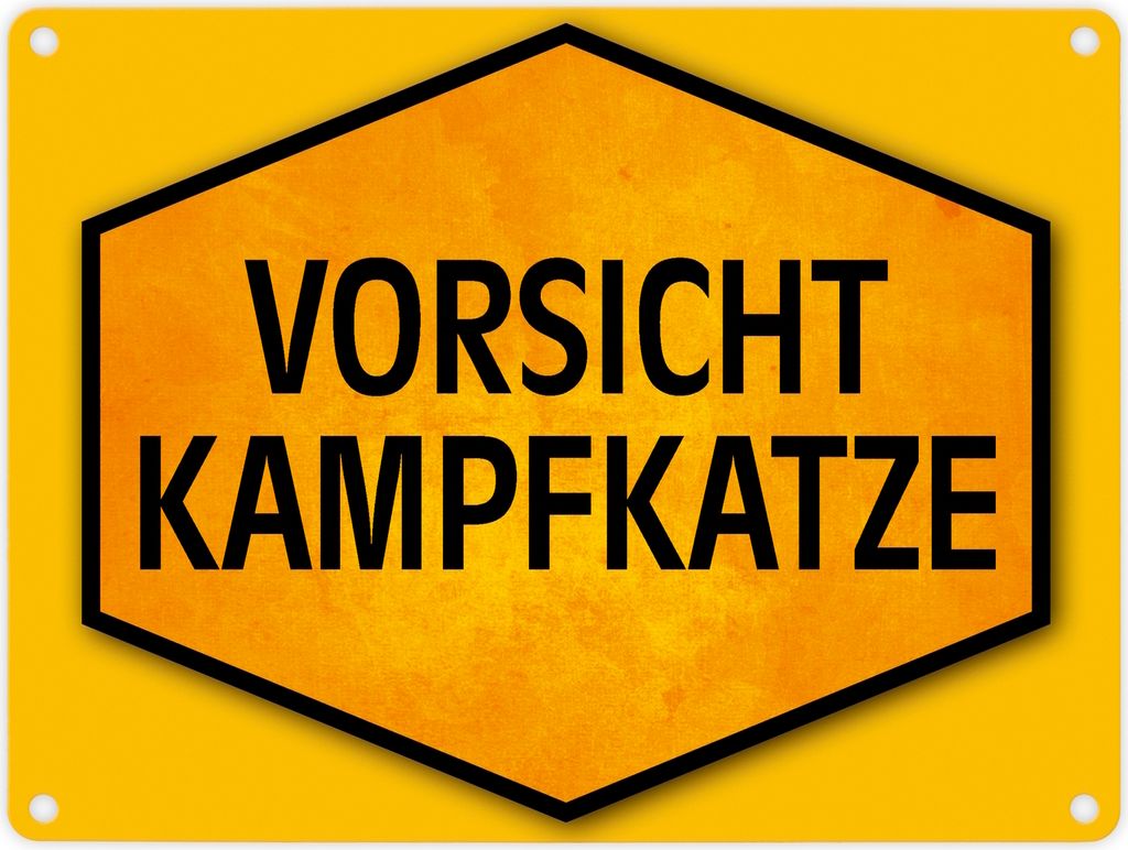 Vorsicht Kampfkatze Warn- und Hinweisschild in Gelb und Schwarz Warnschild