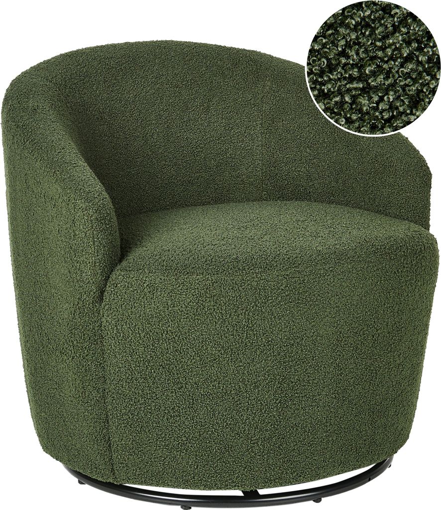 BELIANI Drehsessel Dunkelgrün aus Bouclé 360° Drehbar Geschwungene Rückenlehne Retro Stil Modernes Design für Wohnzimmer Schlafzimmer Flur Büro