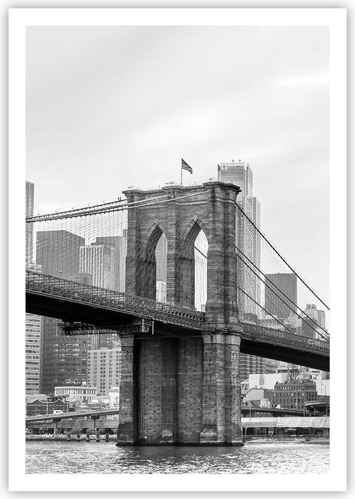 Poster - Poster ohne Rahmen - Brücke Brooklyn schwarz und weiß - 70x100 cm - Wand Bild - Wanddeko - Wandbilder - Kunstposter - Wandposter - Bilde...