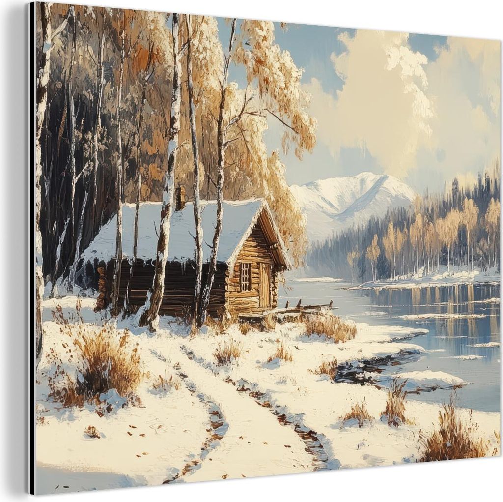 MuchoWow Wanddekoration Metall Metallbild Wandkunst 40x30 cm Winter - Schnee - Zuhause - Natur MuchoWow Aluminium Gemälde - Dekoration Wohnzimmer