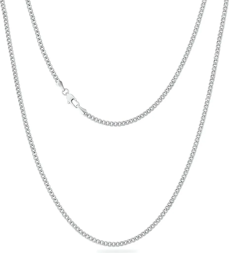 Collana Donna A Catenina In Acciaio Inox Con Placcato Argento Sterling 3 Mm - Lunghezza 45-66 Cm, Ipoallergenica - 2