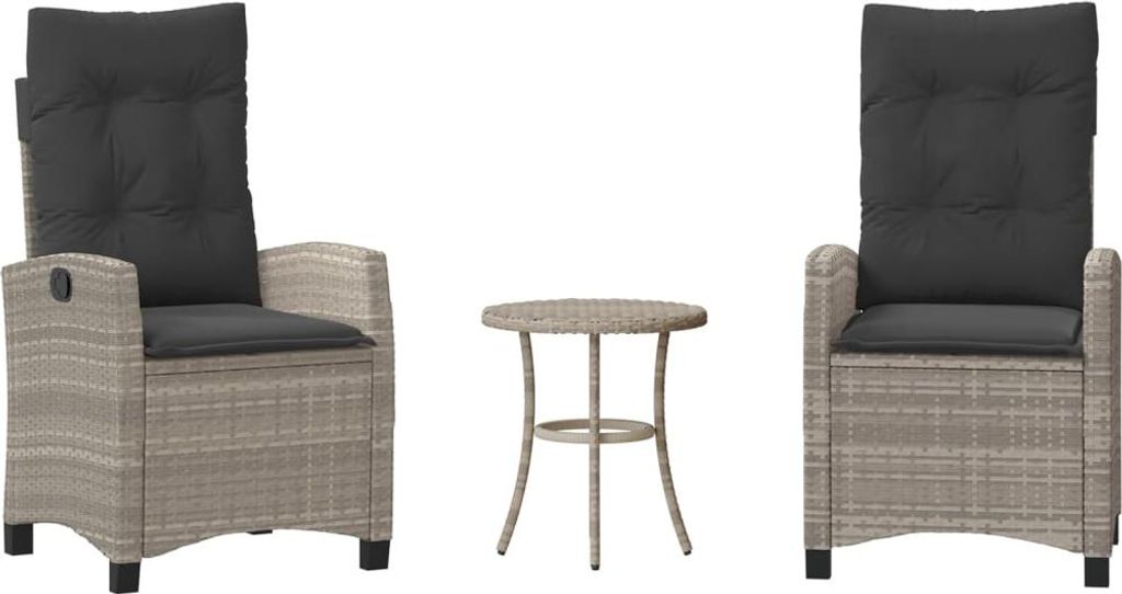 vidaXL 3-tlg. Bistro-Set mit Kissen Hellgrau Poly Rattan Produktbild 