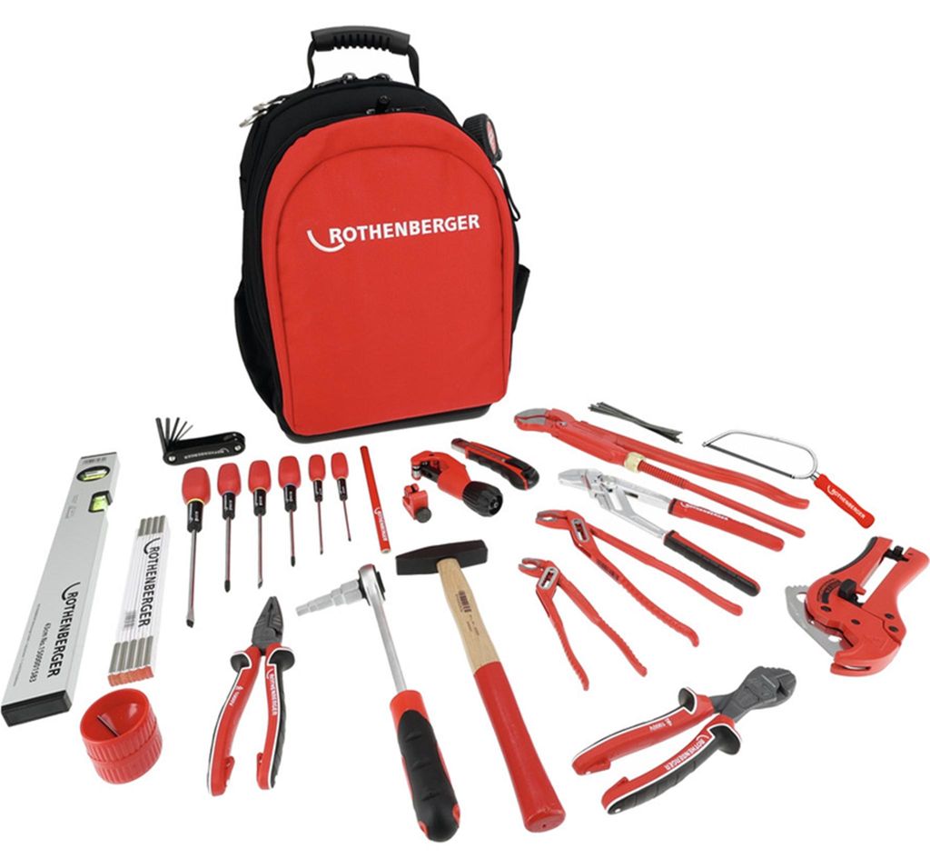 Rothenberger Profi-Werkzeugset 34-tlg. - Rucksack für Heizung, Sanitär, Klima