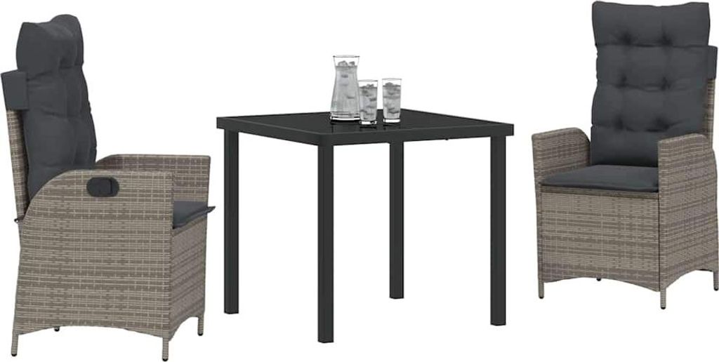 vidaXL Garten Essgruppe mit Kissen 3 pcs Grau Poly-Rattan