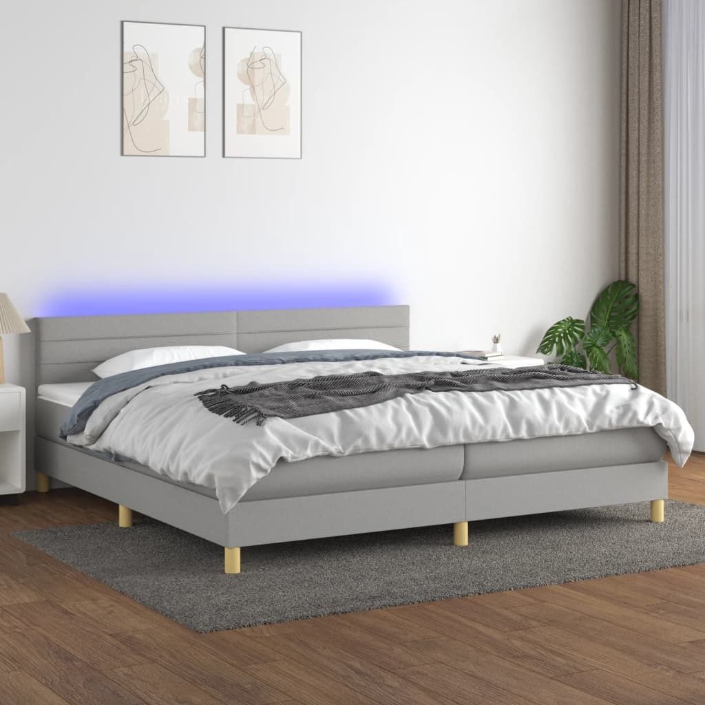 The Living Store Boxspringbett mit Matratze & LED Hellgrau 200x200 cm Stoff