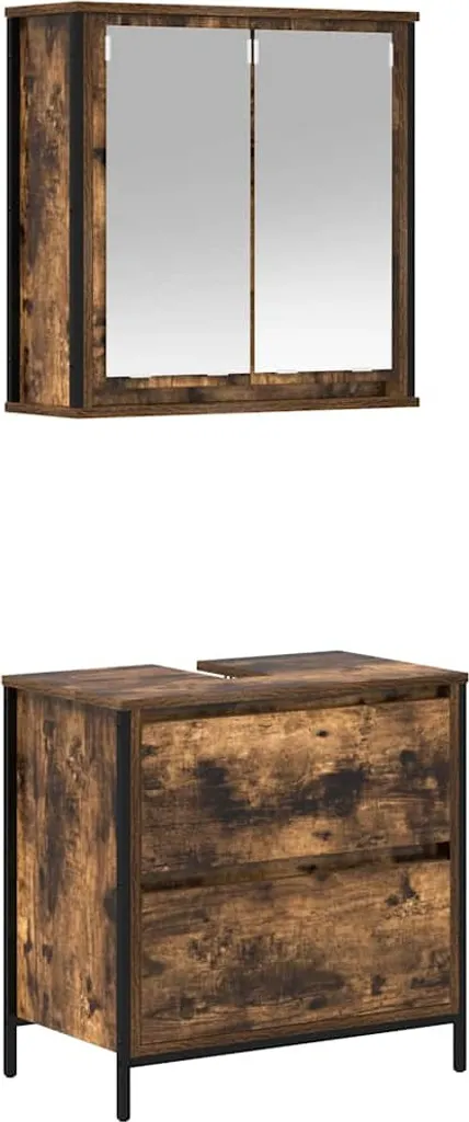 Mobile Bagno Industrial vidaXL Rovere Fumo e Metallo - Set 2 Pz