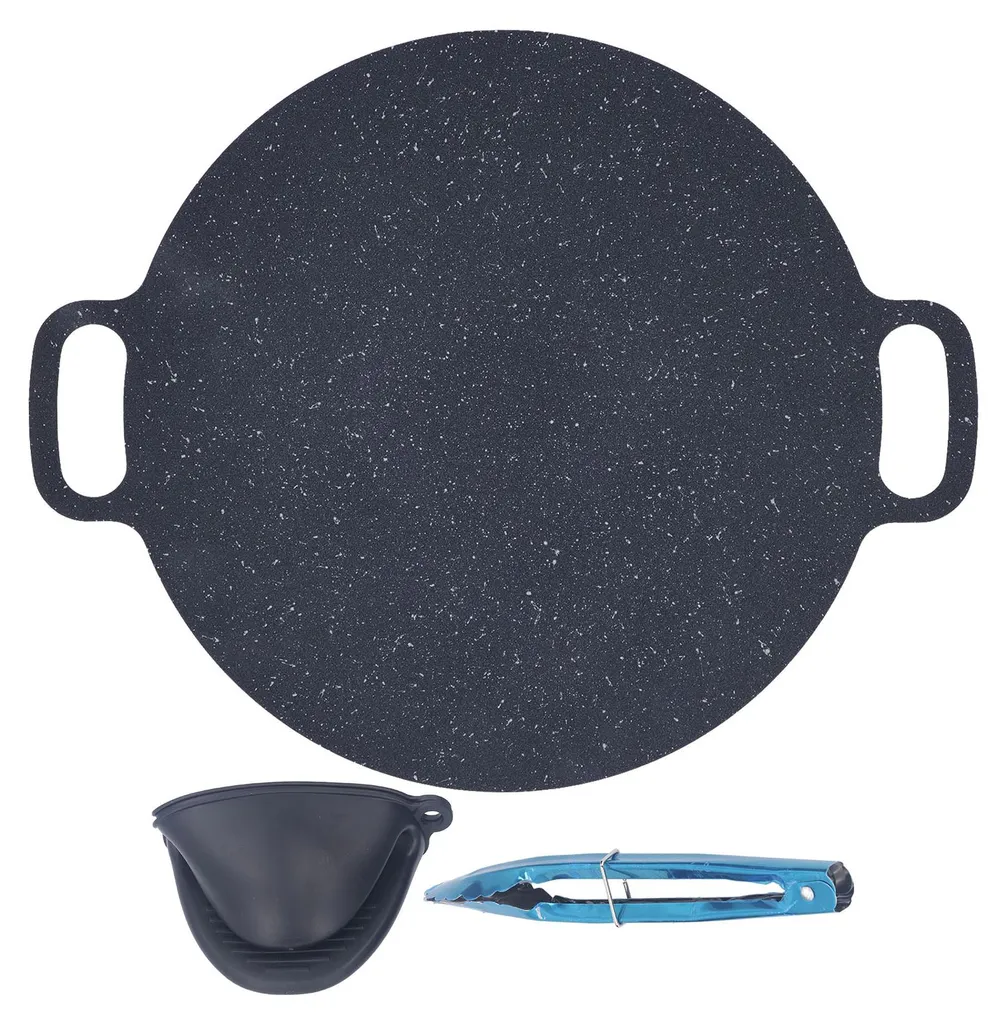 Plaque de cuisson ronde 30cm antiadhésive - Poêle à griller avec pince